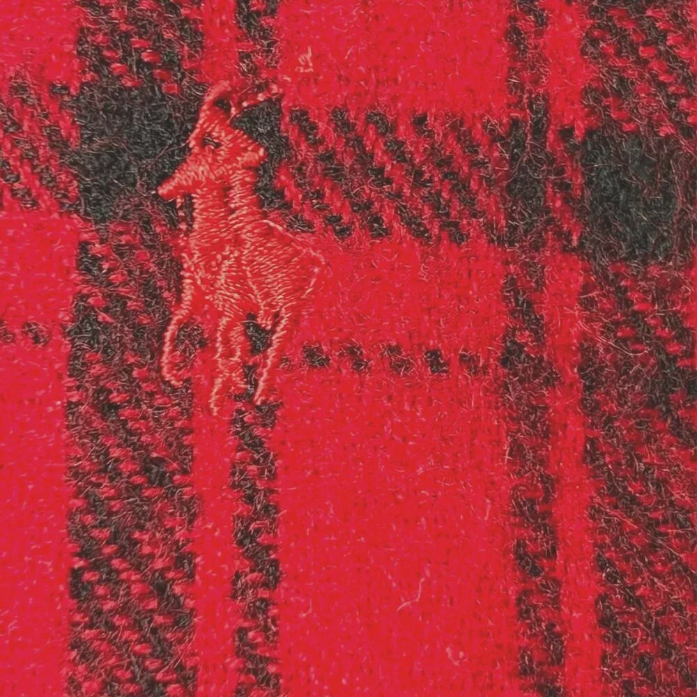 Polo By Ralph Lauren Scarf Red Black Plaid Cashmere Fringe Edges Pony Logo USA
